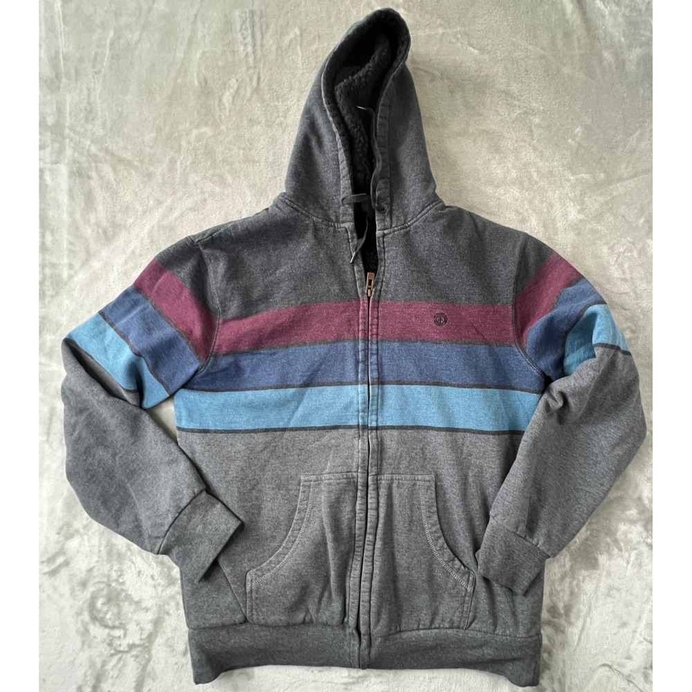 Element Zip Up Hoodie Mens XL Gray Striped Sherpa Lined Full Zip Sweatshirt